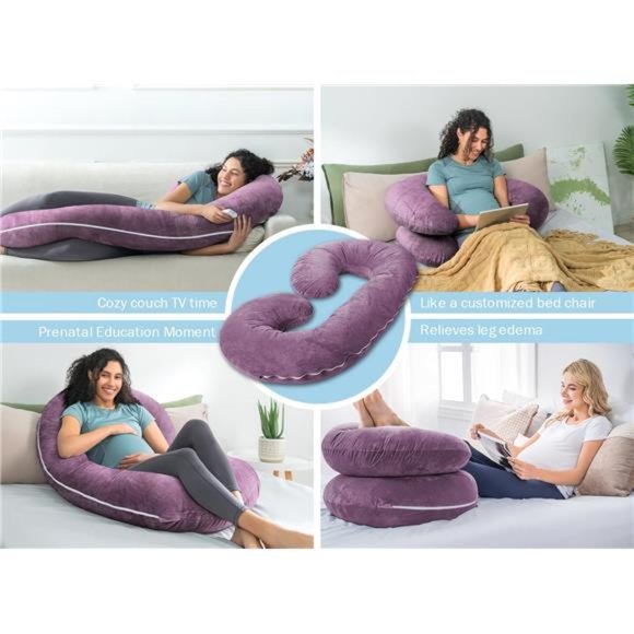 C-Shaped Pregnancy Pillow, Full Body Support Sleeping & Nursing Removable Cover - Picture 2 of 7